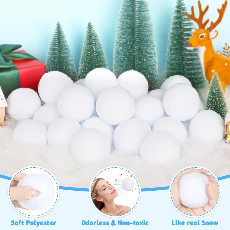 Luces 100 PCS Fake Snow Balls, Plush Indoor Snow Ball Fight Set, Soft Winter Game Balls for Outdoor Indoor, Christmas Tree Decorations DIY Accessories Parent-Child Interaction