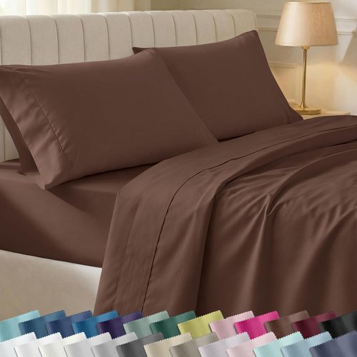 California Design Den King Size Bed Sheets Set - 100% Cotton, 400 Thread Count, Silky Smooth Sateen - Espresso Chocolate Brown