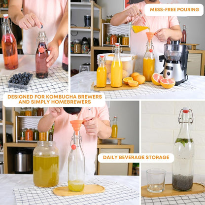 FastRack Swing Top Glass Bottles 16 oz (500ml) – 2 Pack | Clear Flip Top Bottles with Airtight Lids | Reusable Glass Containers for Olive Oil, Vinegar, Kombucha, Beer & Fermentation