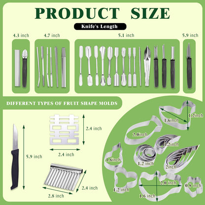 46-Piece Stainless Steel Fruit Carving Tools Set - Professional Watermelon Carving Knife Kit with Ergonomic Handles & Portable Case, Durable Fruit Cutting Tools for Culinary Arts, Sculpting, Peeling