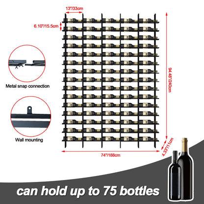 RAJYQODIS Large Wall Mount Wine Rack, 16 Tier 80 Bottle Wine Storage Organizer Display Holder, Modern Metal Wine Storage for Wine Cellars, Home Bars, Kitchens, and Dining Rooms