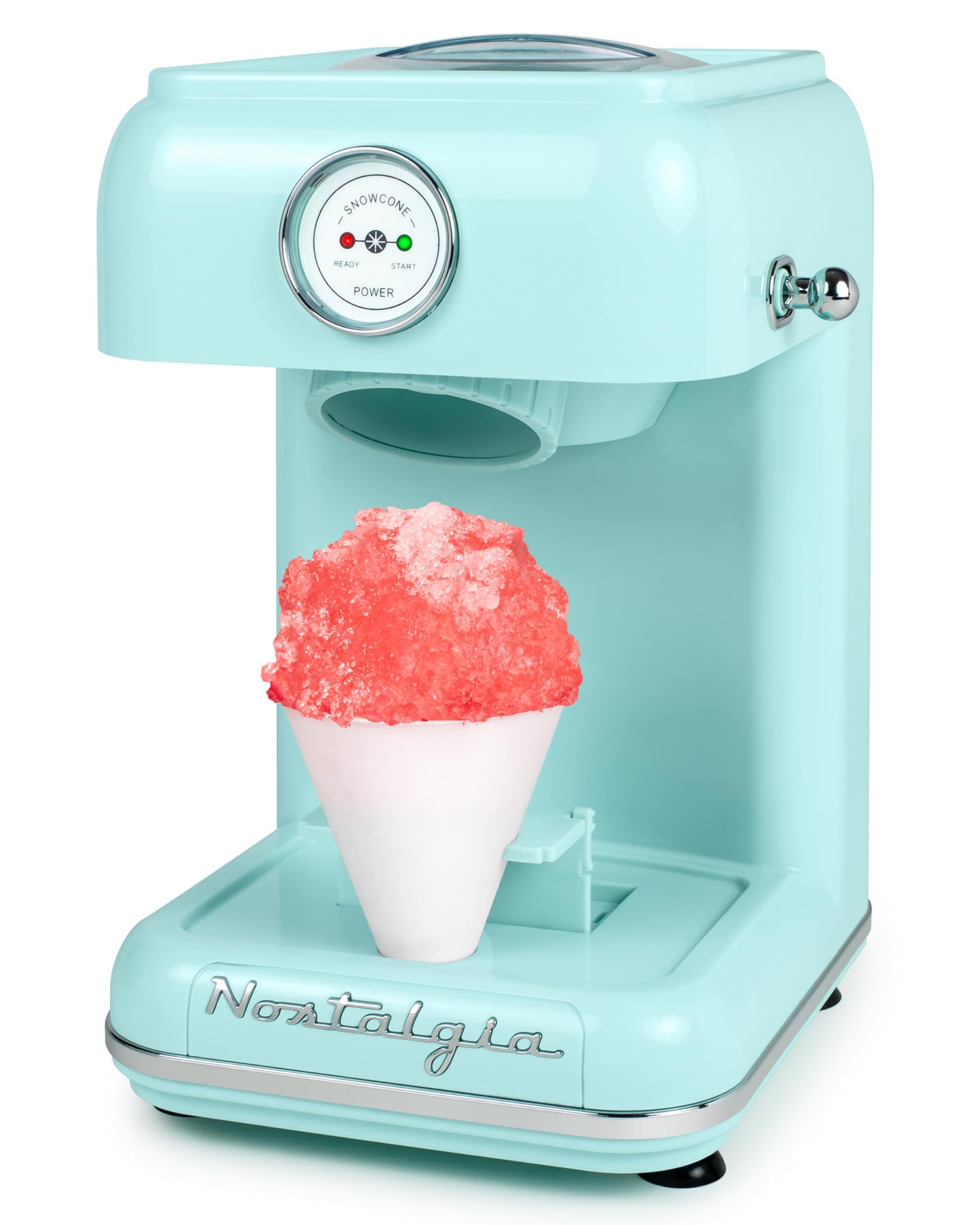 Nostalgia Snow Cone Shaved Ice Machine - Retro Table-Top Slushie Machine Makes 20 Icy Treats - Includes 2 Reusable Plastic Cups & Ice Scoop - Retro Red