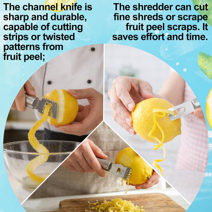 3pcs Lemon Zester, Peeler & Channel Knife Set, Stainless Steel Citrus Fruit Peeler Zester Grater Tool Practical Kitchen Bar Cutter Tool for Cocktail Garnishes Food Presentation