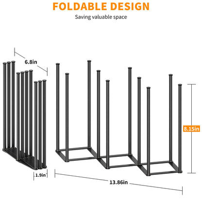 PLUVON Foldable Baby Bottle Drying Rack-10 Poles Water Bottle Organizer for Cups,Travel Mugs,Silicone Bags- Collapsible Stainless Steel Bottle Rack Dryer (Gray)