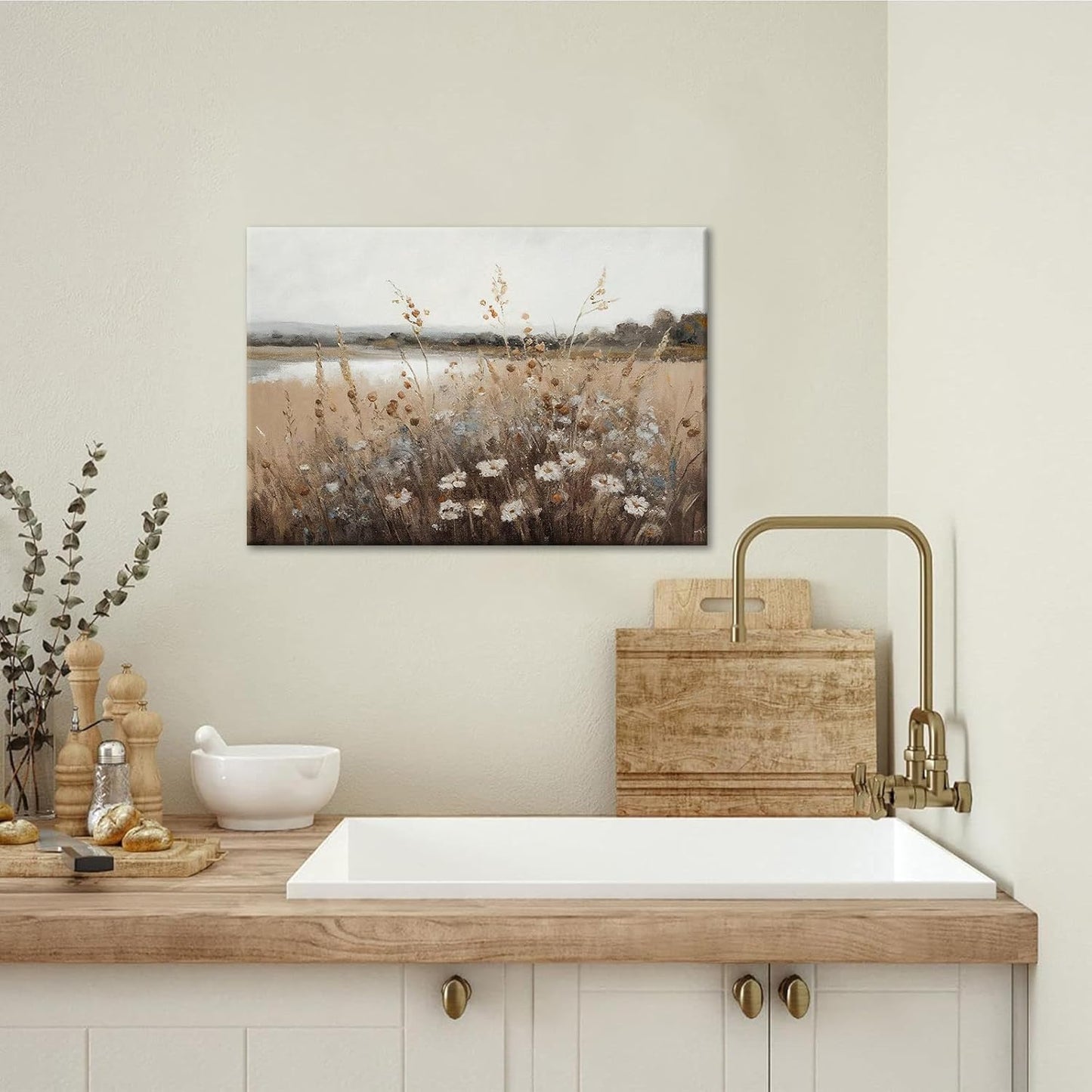 Framed Vintage Wall Art Country Field Landscape Oil Painting, Classical Paintings Poster Prints for Living Room 16x12