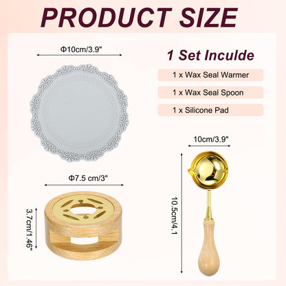 PATIKIL Wax Stamp Seal Kit, Wax Seal Kit Include Sealing Warmer, Melting Spoon, Silicone Pad, Retro Melt Stove Pot Furnace Tool for Envelope Letter Mailing Crafts DIY, Wood Color/Gray