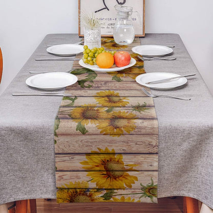 Sunflowers Rustic Table Runner - Cotton Linen Long 90 inch Dresser Scarves, Farmhouse Tablerunner for Kitchen, Coffee,