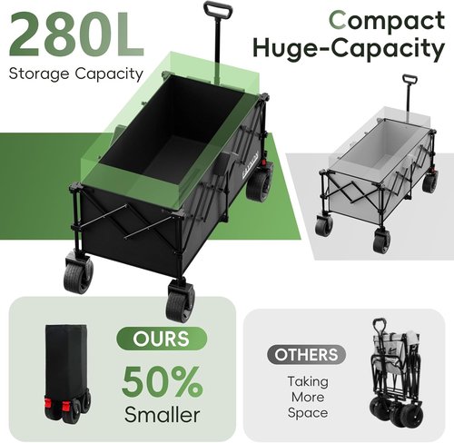 Collapsible Utility Wagon by [Brand Name] - 46" Heavy-Duty Folding Cart with 500LB Capacity & All-Terrain Wheels | Black