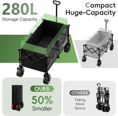 Collapsible Utility Wagon by [Brand Name] - 46" Heavy-Duty Folding Cart with 500LB Capacity & All-Terrain Wheels | Black