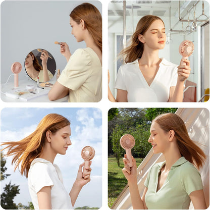 JISULIFE Portable Handheld Fan, USB Rechargeable, 3 Speeds, Personal Fan for Outdoor, Indoor, Travel, Office - Pink