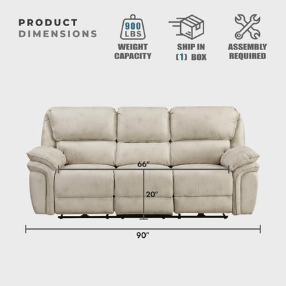 Lexicon Power Double Reclining Sofa, Polished Microfiber Wall Hugger Sofa Recliner for Living Room Comfort, Charging Port, Pillow Top Arms, Attached Cushions, Sand