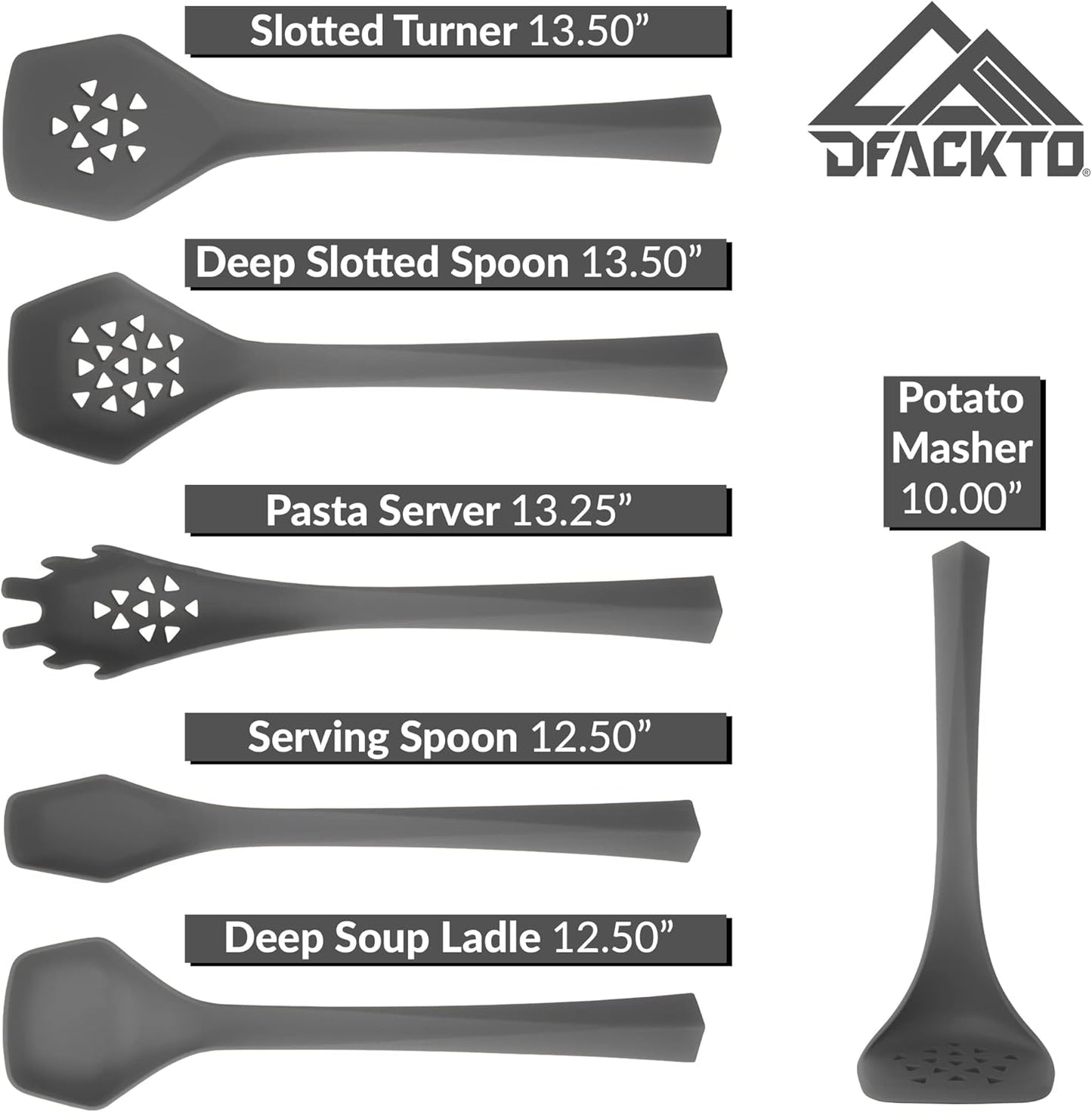 DFACKTO Heavy Duty Kitchen Utensils Set, 6 pc Nonstick Nylon, High Heat Resistant for Cooking (Gray)