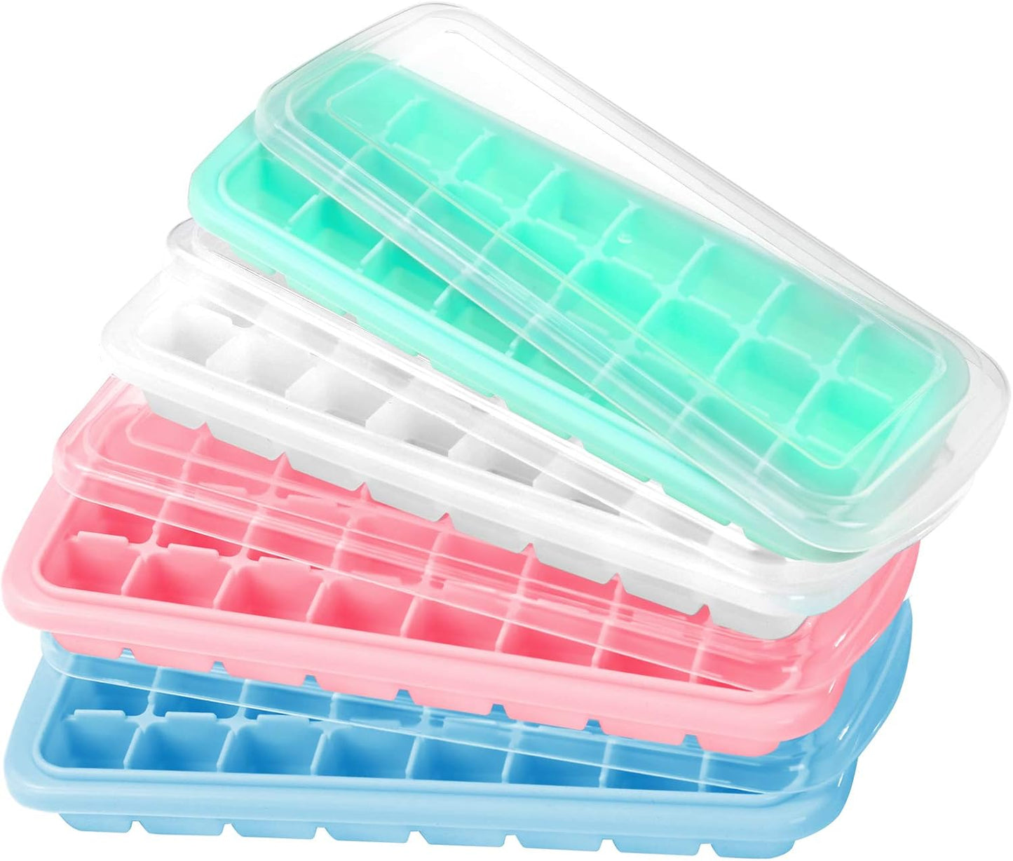 Soft Silicone Ice Cube Tray with PP Lid, Flexible Ice Cube Trays for Freezer (24 Cubes, Blue)