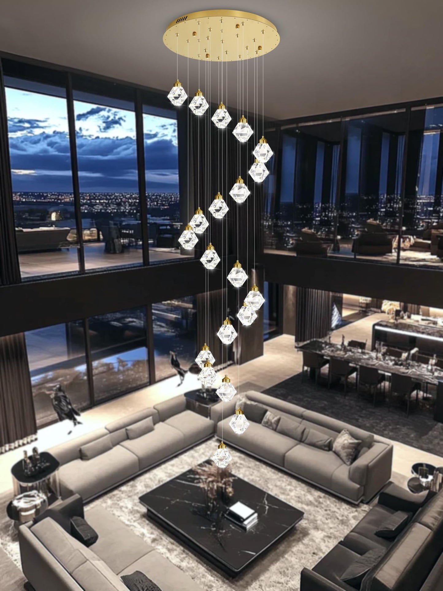 H142in Foyer Chandelier Big Chandeliers for High Ceiling Gold Pendant Light Fixture 26-Lights Crystal Chandelier Lighting Fixture for Living Room Staircase Villa