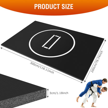 10×6.6ft Jiu Jitsu Wrestling Mat, 3cm Thick Shock Absorbing PE Training Pad, Ideal for BJJ, MMA, Grappling, Judo, Boxing Martial Arts Yoga