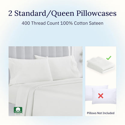 California Design Den Standard Queen Pillowcase Set - 400 Thread Count, 100% Cotton Sateen, Set of 2, Pale Ivory
