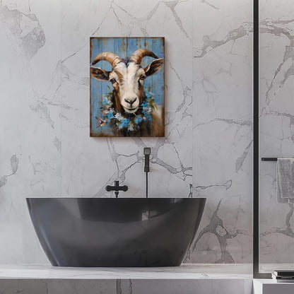 Ooeiiiy Farmhouse Goat Canvas Wall Art, Cute Goat With Flower Wall Decor Poster Prints Framed Artwork 12''X16''