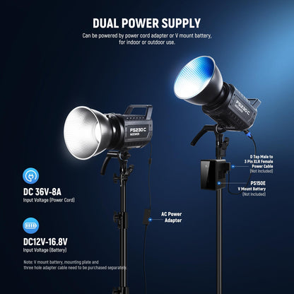 NEEWER 230W High Power RGB LED Video Light, APP/2.4G Control, 2500K-7500K 23000lux/1m COB Continuous Output Lighting, 17 Effects CRI95+ Bowens Spotlight for Studio Photography Video Recording, FS230C