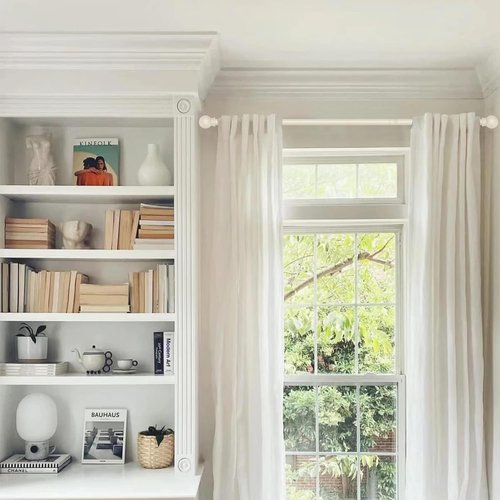 GXOACKJ Decorative Curtain Rods - Heavy Duty Metal for Windows 48 to 84 Inches | Ivory White Finish