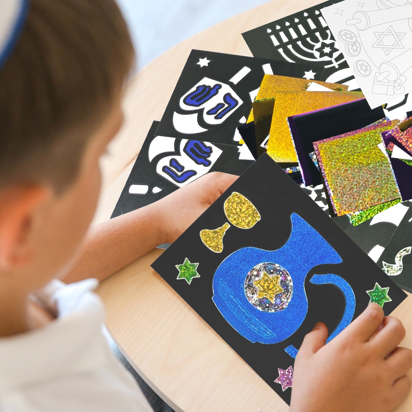 Cinrobiye 24 Set Hanukkah Foil Art Craft DIY Chanukah Painting Kit Art Paper Coloring Activity for Home School Classroom Art Project Party Favors Happy Hanukkah Birthday Goodie Bags Gifts Prizes