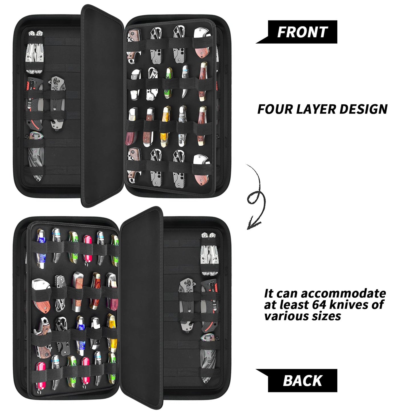 Display Case for 66+ Pocket Knives. Folding Knife Holder, Butterfly Knives Storage Organizer, Knives Roll Collection Pouch Carrier Bag for Survival Tactical Outdoor for EDC Mini Knife (Box Only)