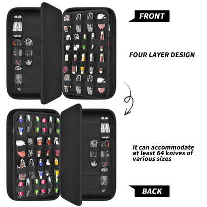 Display Case for 66+ Pocket Knives. Folding Knife Holder, Butterfly Knives Storage Organizer, Knives Roll Collection Pouch Carrier Bag for Survival Tactical Outdoor for EDC Mini Knife (Box Only)