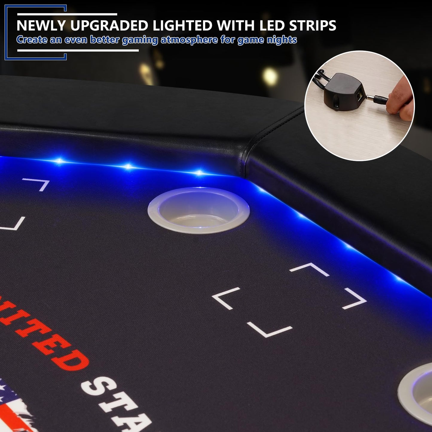 REAHOISY 48" LED Poker Table, 8 Players Foldable Octagonal Casino Table for Home Game Room, Folding Texas Holdem Board Game Table with LED Light & Padded Armrest & Cup Holders
