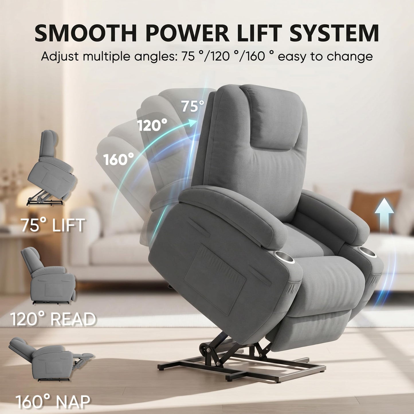 Flamaker Power Lift Chair Massage Recliner Chairs for Elderly - Ergonomic Design with Cup Holders & Side Pockets, Remote Control (Gray)