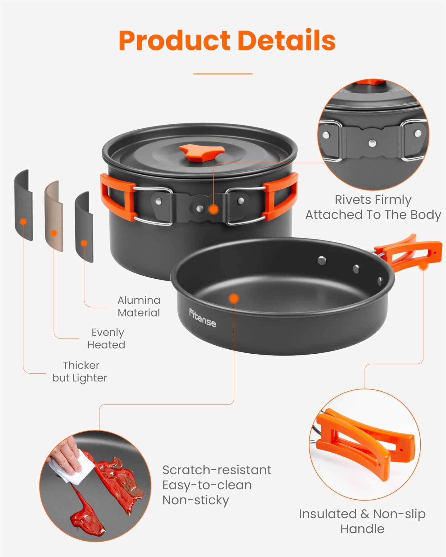 Fitense 21Pcs Camping Cookware Mess Kit for 2, Lightweight Camping Kitchen Pots and Pans Set, Portable Cooking Essentials for Backpacking, Hiking and Picnic