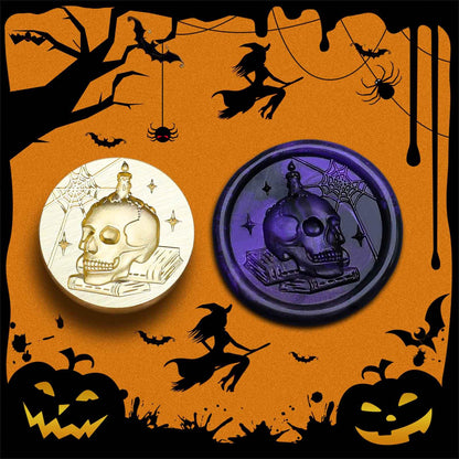 Halloween Wax Seal Stamp,Vintage Halloween Skull Stamp with Pearwood Handle for Creative DIY, Envelope Sealing, Invitations and Greeting Cards