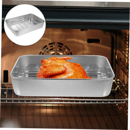 PRETYZOOM Grill Pan Set with Lid, Baking Pan with Roasting Rack, Metal Baking Tray for BBQ Grills