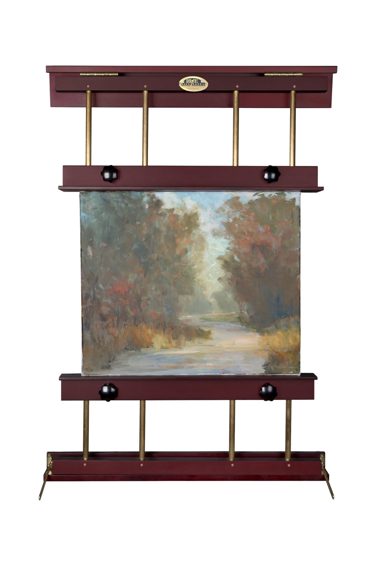 Rue Wall Easel Medium - Mahogany Finish & Brass Hardware - 32" Wide Hanging Wall Mountable Display for Art, Adjustable Angle, Holds Canvas Up to 40", Decorative Holder, Easel Lamp Compatible, 26lbs