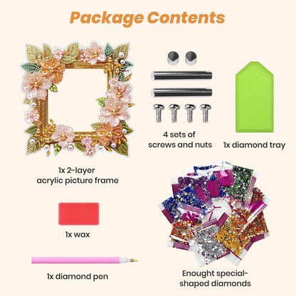 MXJSUA Pink Floral Special Shape Diamond Painting Picture Frame Kits for Table Home Decor, Acrylic Tabletop Display Photo Diamond Art Painting Frame Suitable for Photos within 7 Inches