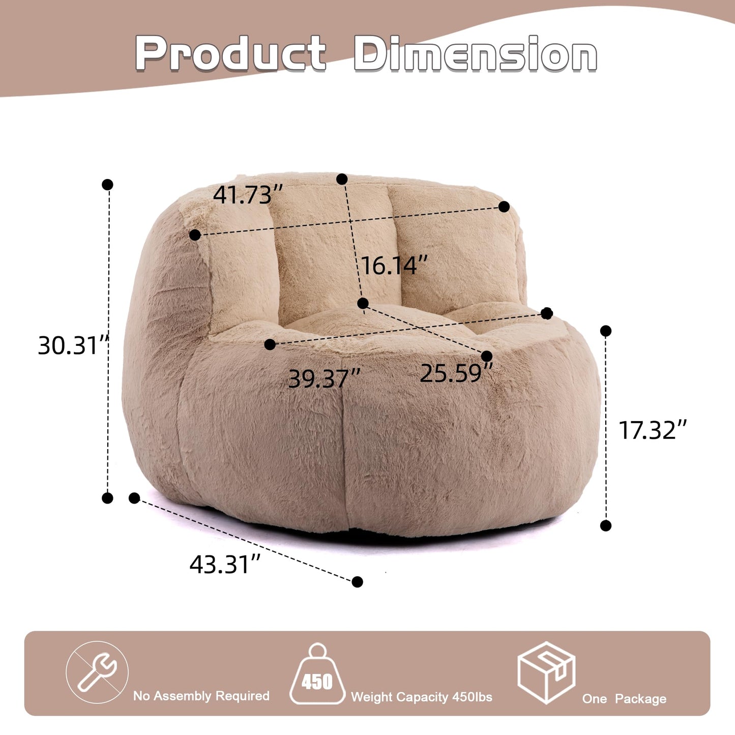 Amacv Oversized Bean Bag Chairs,Multicolor Faux Fur Couch Filled with Shredded Sponge,Large Lounger Sofa for Living Room,No Assembly Required,Brown+Camel
