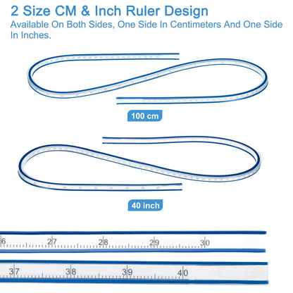 PATIKIL 40 Inch 100cm Flexible Curve Ruler Can Be Bent for Drawing Sewing Engineering, 1 Pcs, Blue