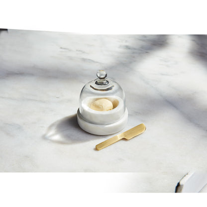 Mud Pie Round Marble Butter Dish; cloche 4 1/2" x 3 1/2" dia | spreader 4"