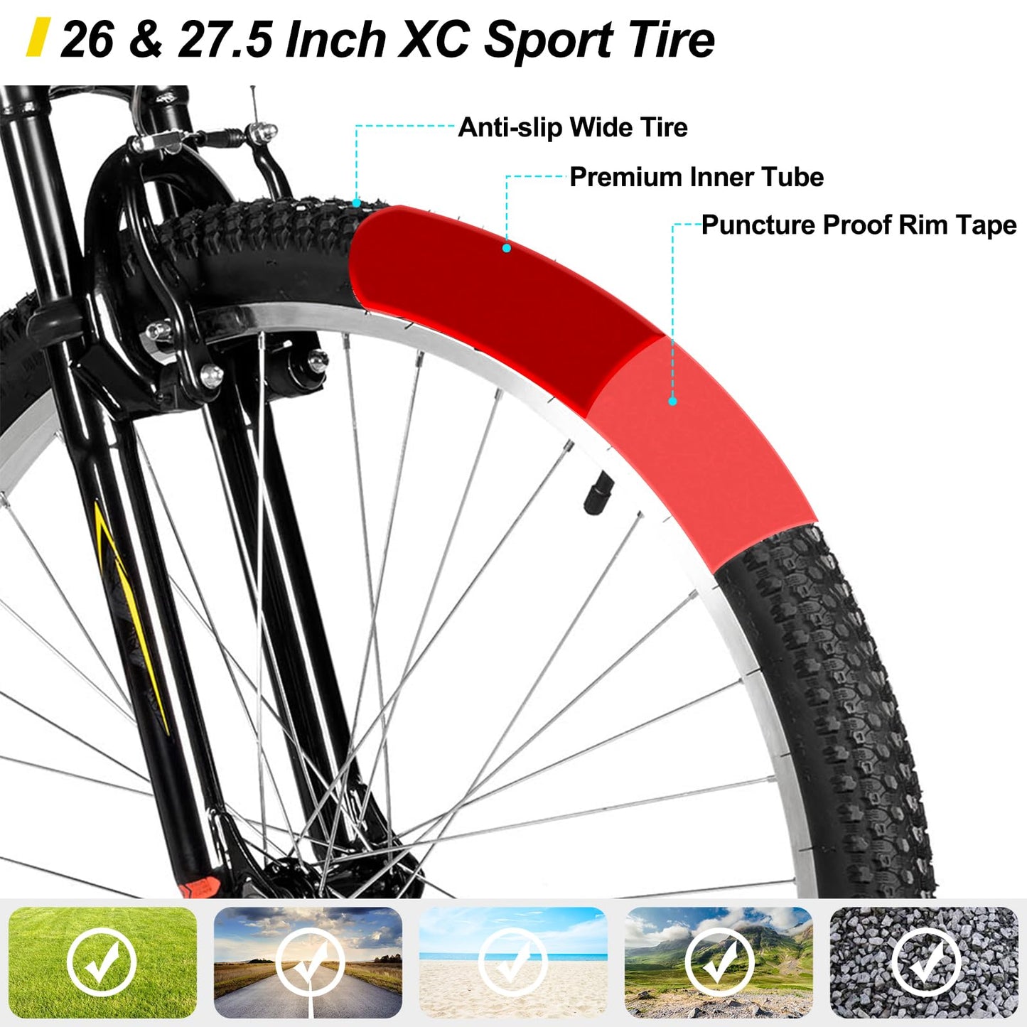 HH HILAND 27 Inch Mountain Bike, Mens Womens MTB with 18 Speeds, High-Tensile Steel Frame, V Brake, Hardtail Bicycle for Adults Black