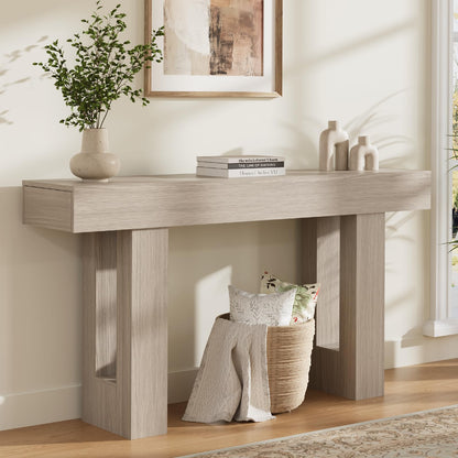 Airynee 63 Inches Long Console Table for Entryway with Drawers, Wooden Sofa Table Behind Couch, Industrial Entry Table for Living Room, Foyer, Hallway, Grey