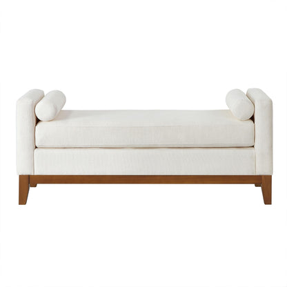 GDFStudio Large Upholstered Boucle Ottoman Bench with Pillows, Padded Window Bench with Armrests for Living Room and Entryway, Ivory