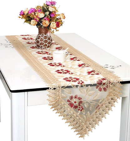 Grelucgo Small Short Burgundy Lace Doily Table Runners Dresser Scarves (13 x 36 inch)
