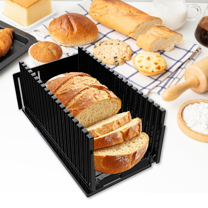 Bread Slicer for Homemade Bread,Adjustable Thickness Slicing Guide,Foldable Portable Bread Cutter Suitability for Homemade Breads,Bagel,Cakes-Kitchen Gadget,Baking Tool & Gift for Mother Father(Black)