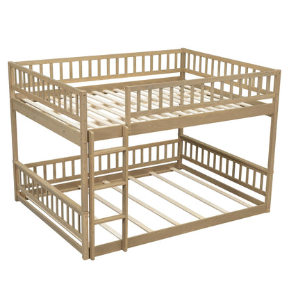 Merax Queen Over Queen Bunk Bed with Ladder & Guardrails - Solid Wood Double Bunk Bed for Adults/Teens, Convertible to 2 Separate Platform Beds, No Box Spring Needed, Walnut