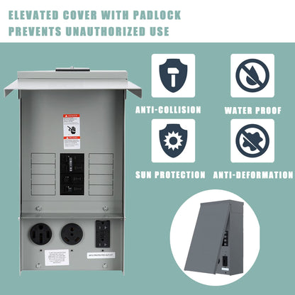 Electrical Panel RV Electrical Outlet Panel with Breaker Prewired Circuit 20 30 50 Amp Receptacle Installed Power Outlet Box Weatherproof,UL Listed
