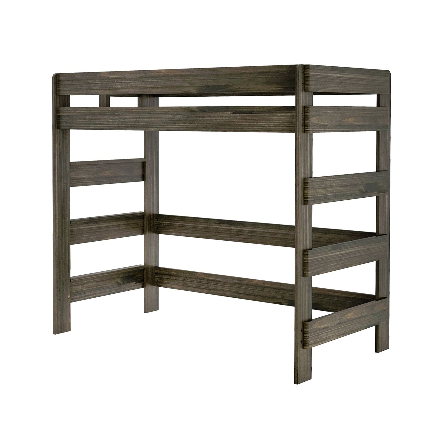 Max & Lily Modern Farmhouse High Loft Bed, Twin Bed Frame For Kids, Barnwood Brown