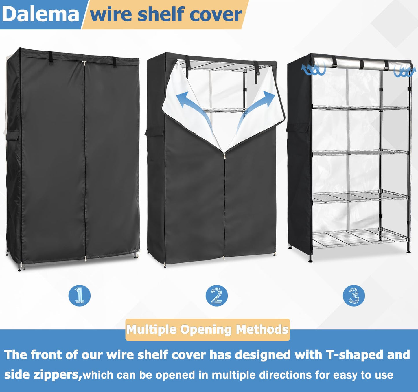 Dalema Wire Rack Covers,Heavy Duty 600D Dustproof Waterproof Storage Rack Covers for Metal Shelves,Storage Shelf Cover with Zipper for Wire Shlef,48''W x 24''D x 71''H,Black with Clear Front