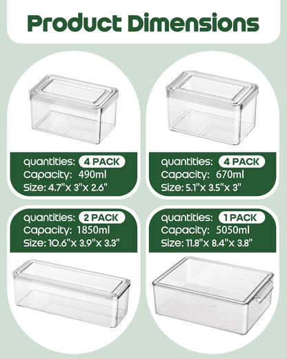 KEMETHY 11 Pack Refrigerator Organizers and Storage, Stackable Fridge Organizer Bins, BPA-Free Clear Plastic Fruit Storage Containers for Fridge, Kitchen, Fruits, Drinks, Produce, Vegetable