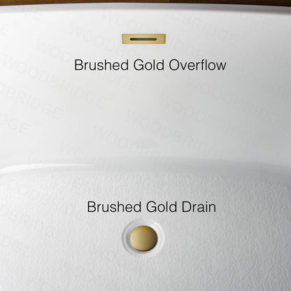 WOODBRIDGE 67" Acrylic Freestanding Bathtub Contemporary Soaking White Tub with Brushed Gold Overflow and Drain，B0013-BG