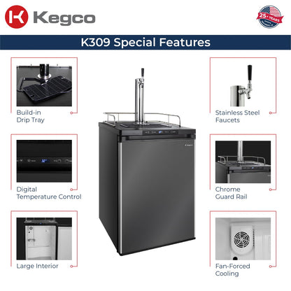 Kegco 3PK309X-1 Keg Dispenser, 1 Tap, Black Stainless Steel