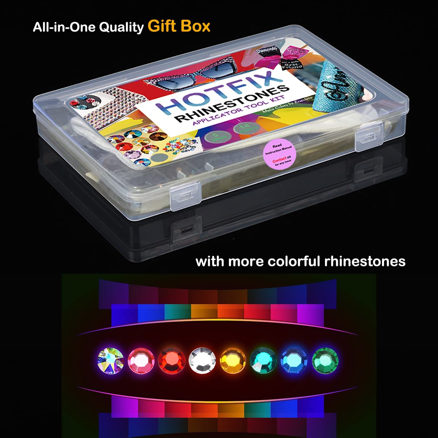 esseelove Bedazzler Kit with Rhinestones, Hotfix Applicator, DIY Hot Fix Rhinestone Setter, Hot Fixed Bedazzling Kit, 4380 Pcs, Crystal AB, Clear, 14 Colors, Box Set
