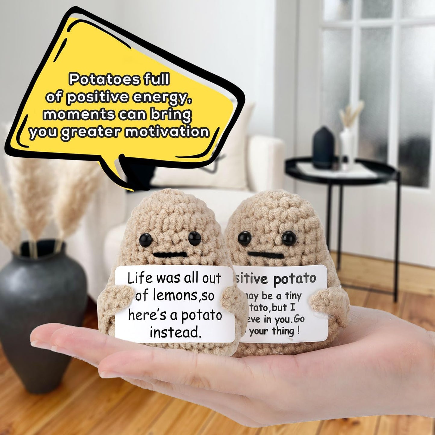 TOYMIS 2pcs 3inch Mini Funny Positive Life Potato, Interesting Knitted Wool Potato Doll Creative Cute Funny Knitted